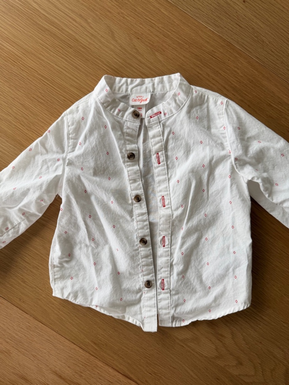 Cat & Jack White Button-Front Shirt with Pink Micro-Dot Pattern - Kids